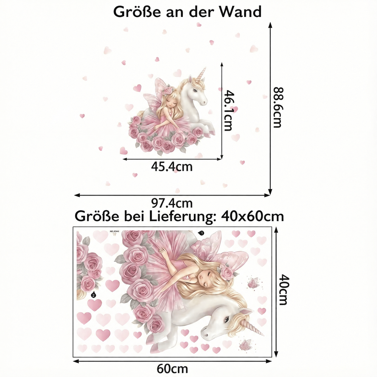Wandtattoo Zauberhaftes Einhorn - Maße