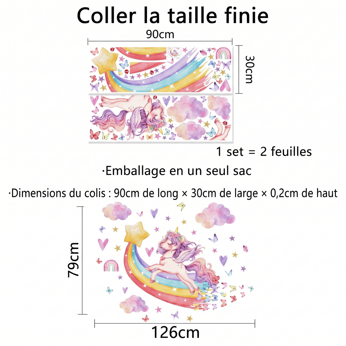 Stickers Muraux Licorne sur Arc-en-Ciel Chambre Fille