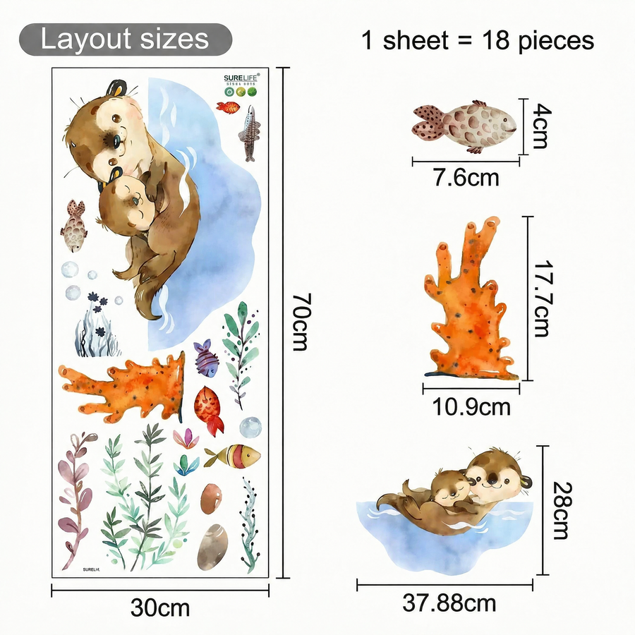 The sheet you receive compared with the design on the wall: Otter Kids' Room Wall Stickers