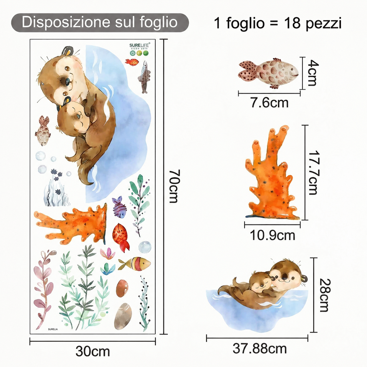 Adesivi murali lontra per cameretta - Dimensioni
