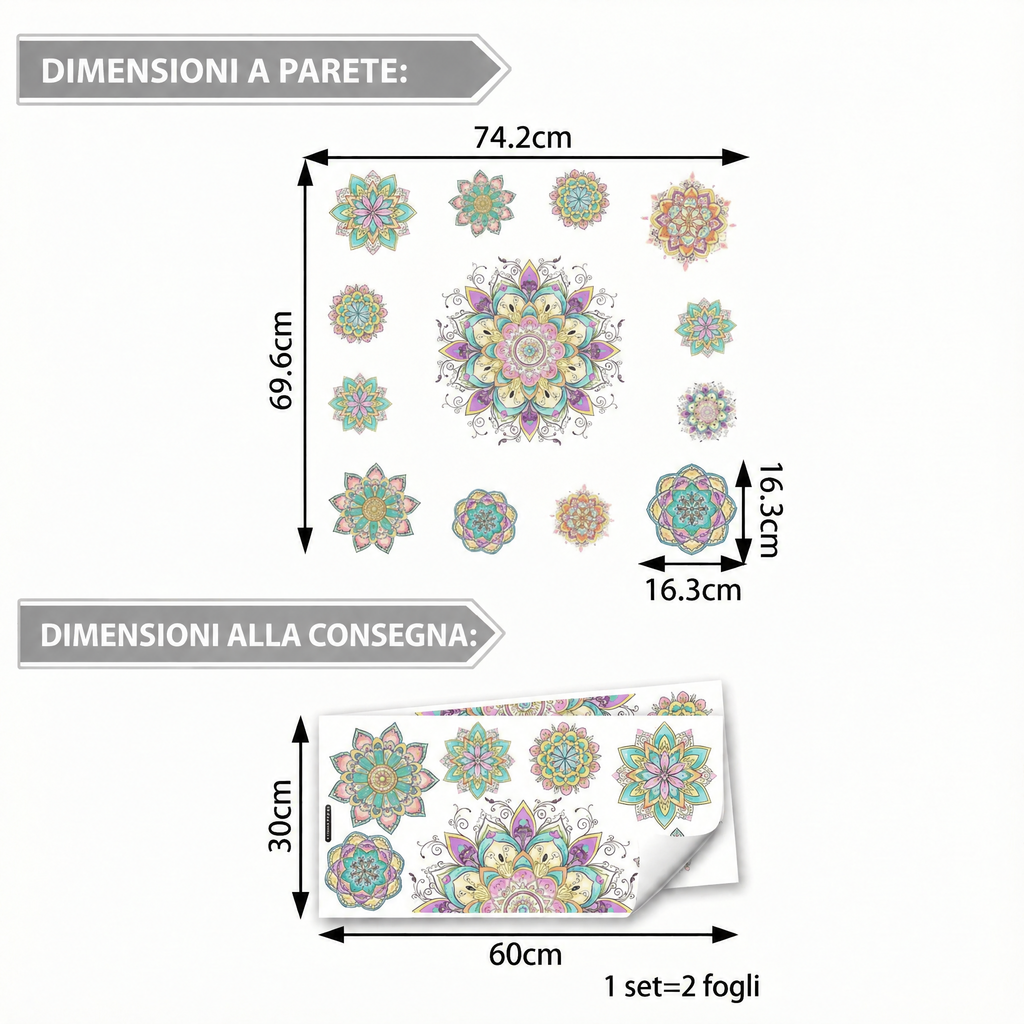 Adesivi murali mandala multicolore - Dimensioni