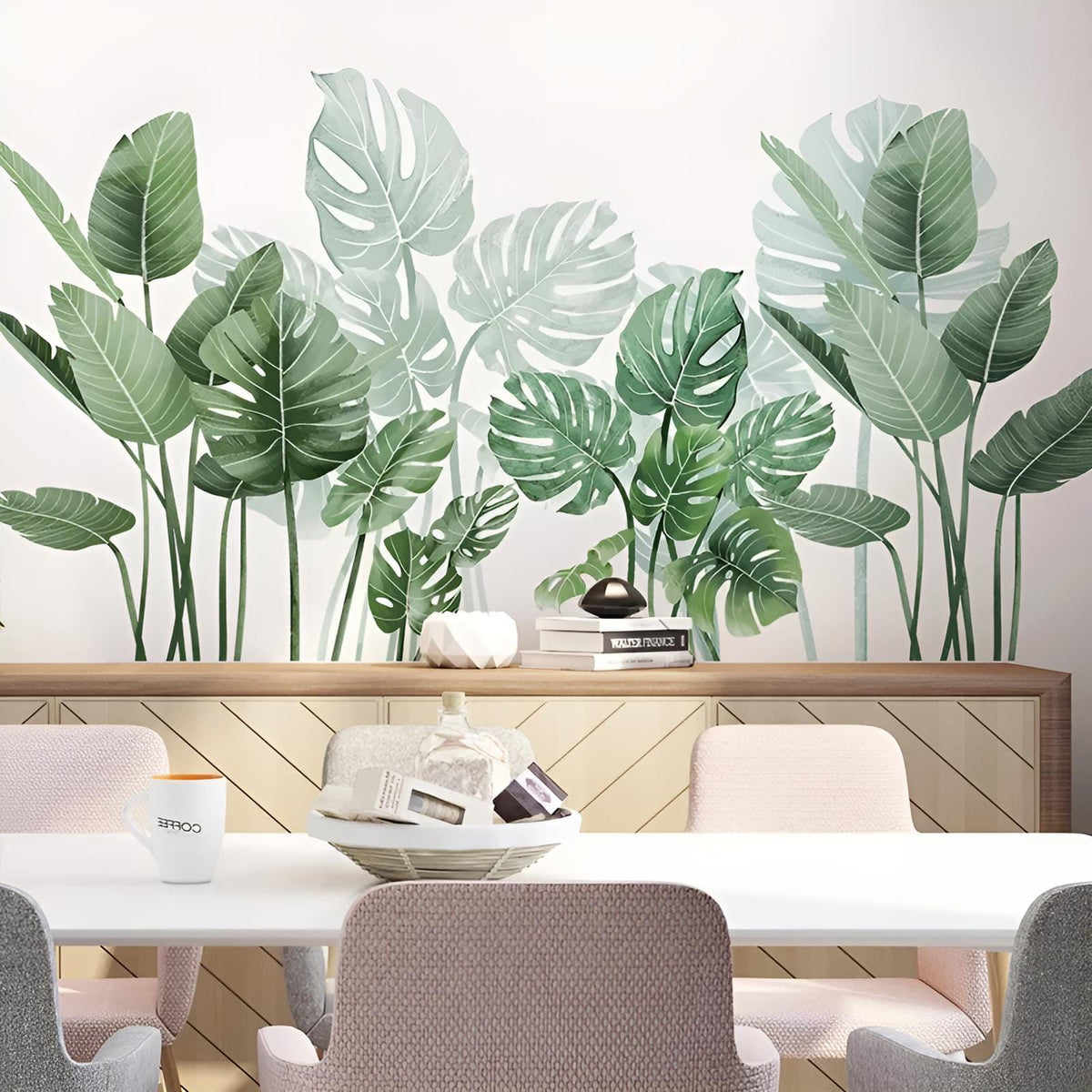 Stickers Muraux Monstera Aquarelle Vert Sauge Déco