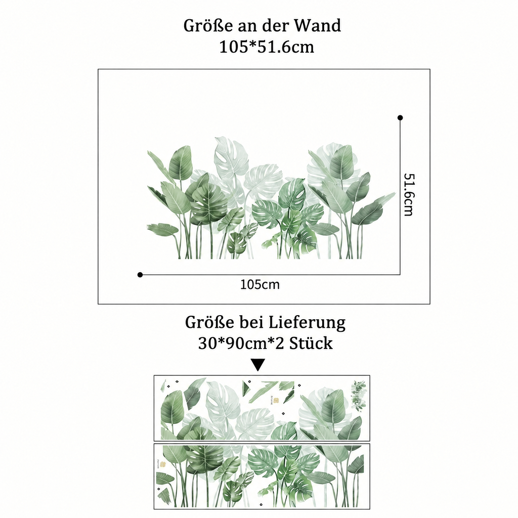 Wandtattoo Monstera in Aquarell Salbeigrün - Maße