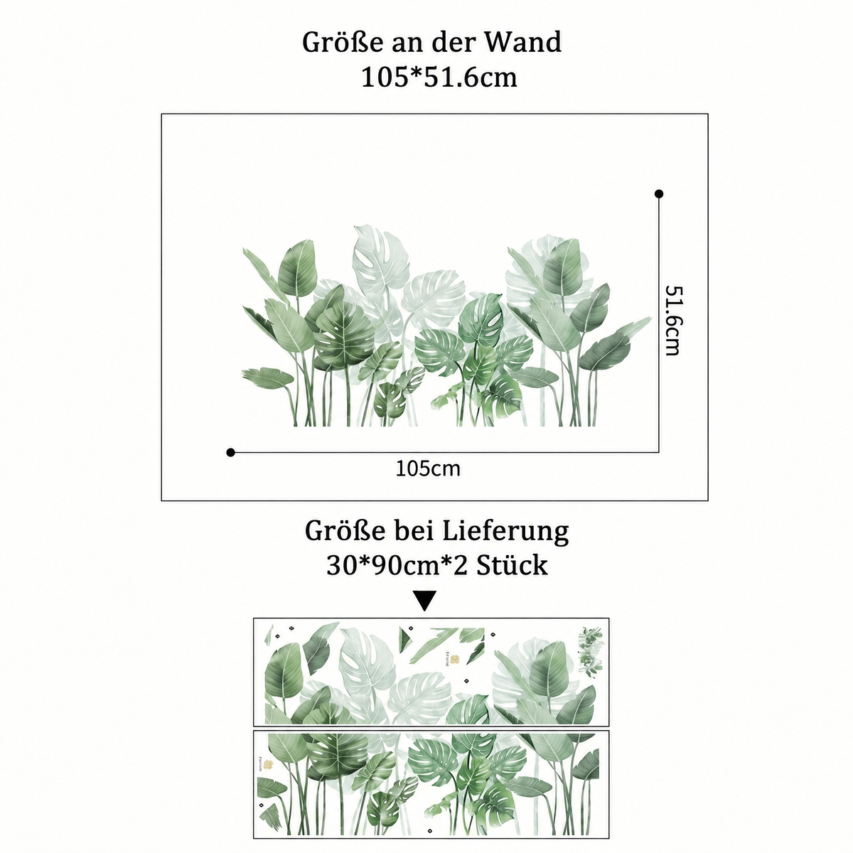 Wandtattoo Monstera in Aquarell Salbeigrün - Maße