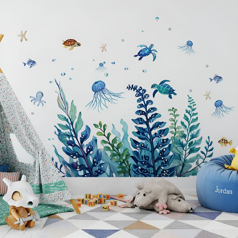 Stickers Muraux Océan Tortues Méduses Algues Enfant