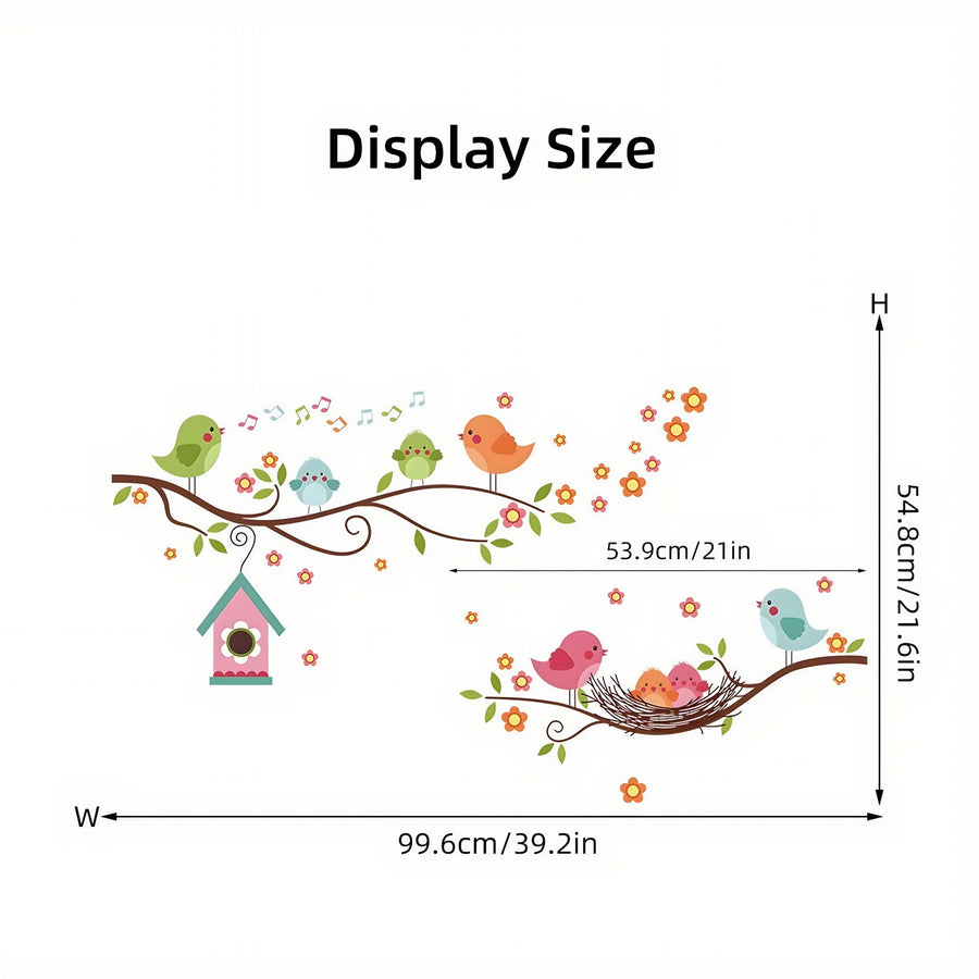 The sheet you receive compared with the design on the wall: Birds and Birdhouse on Branches Wall Stickers for Kids' Room