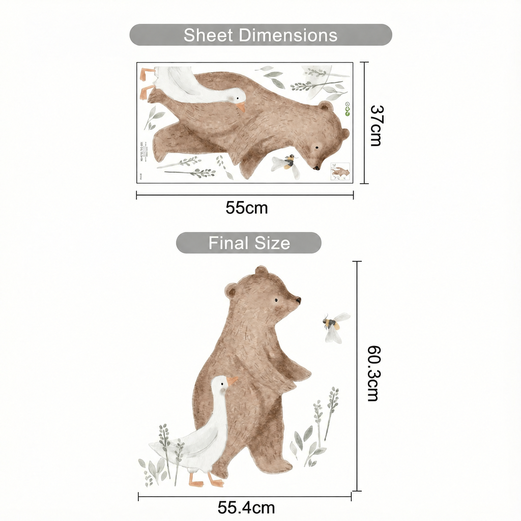 Brown Bear Wall Stickers - dimensions