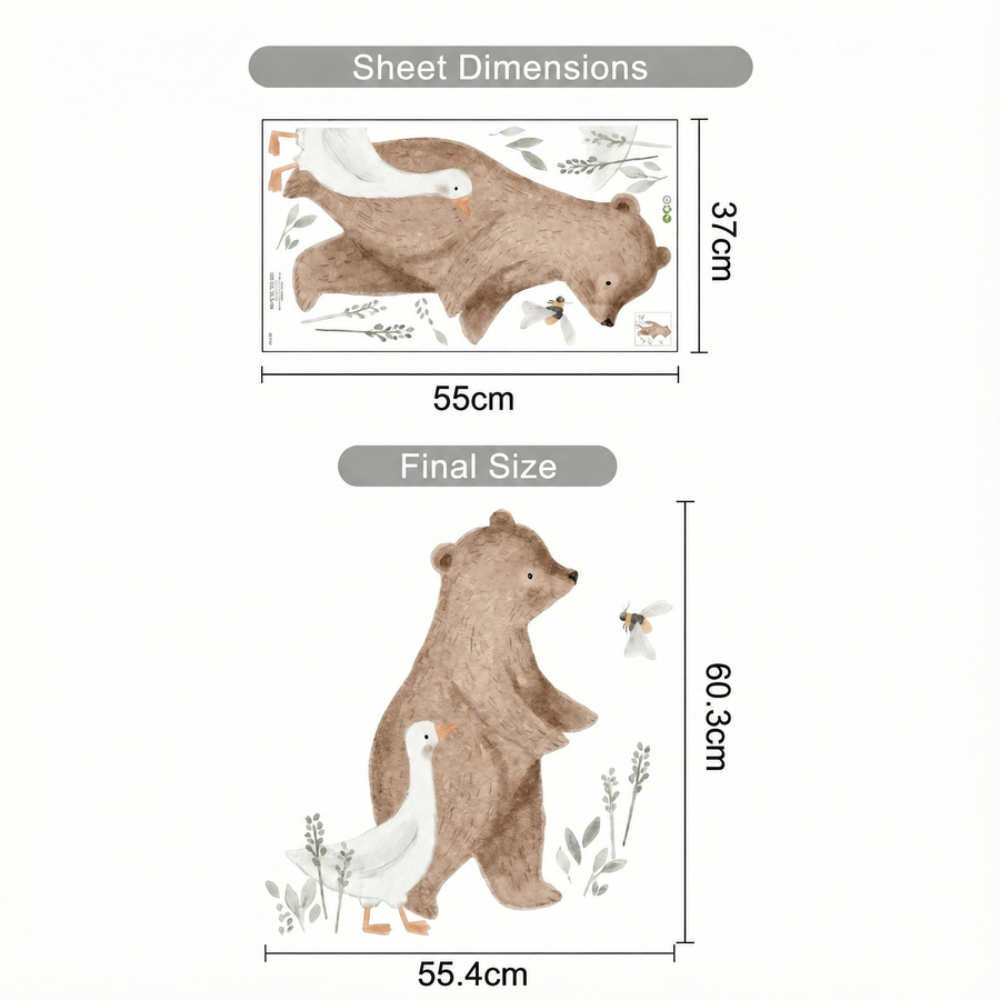 The sheet you receive compared with the design on the wall: Brown Bear Wall Stickers