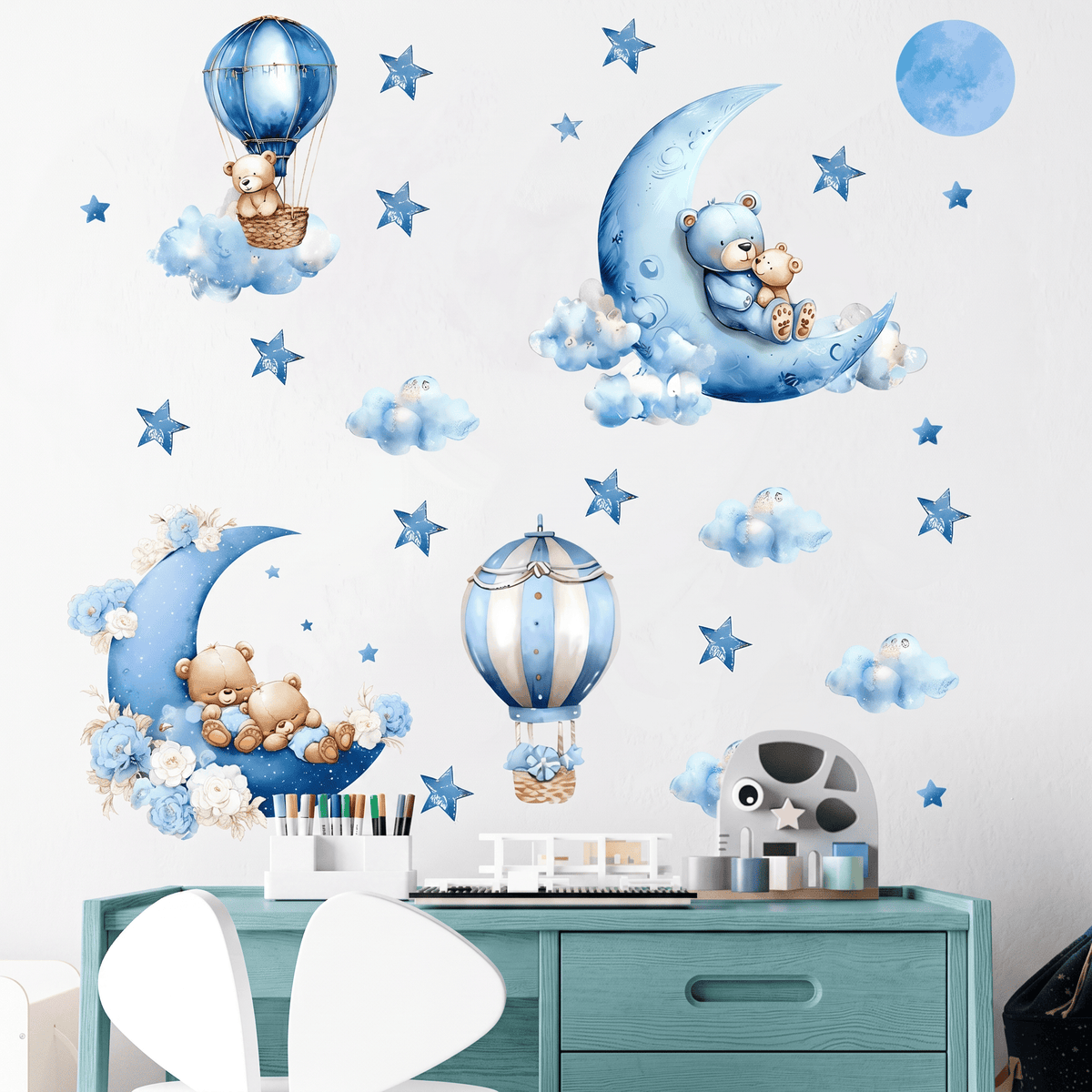 Stickers Muraux Oursons Aquarelle Chambre Bébé Garçon