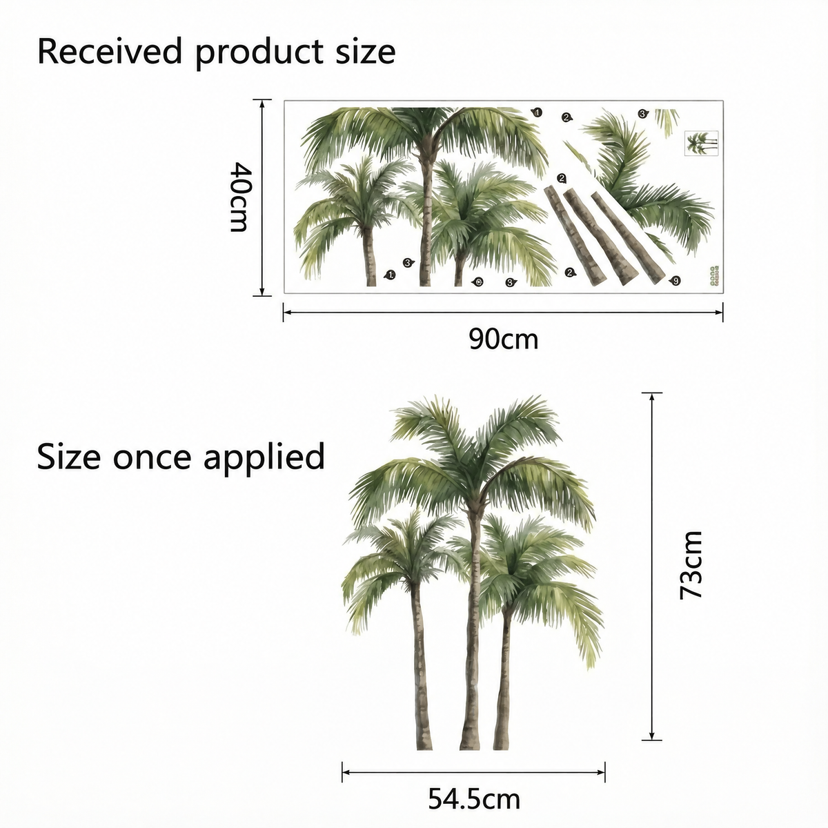 Palm Tree Wall Stickers - dimensions