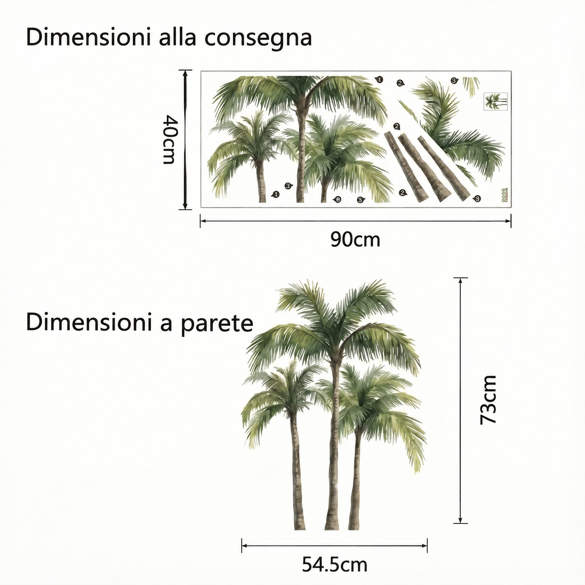 Adesivi murali palme - Dimensioni