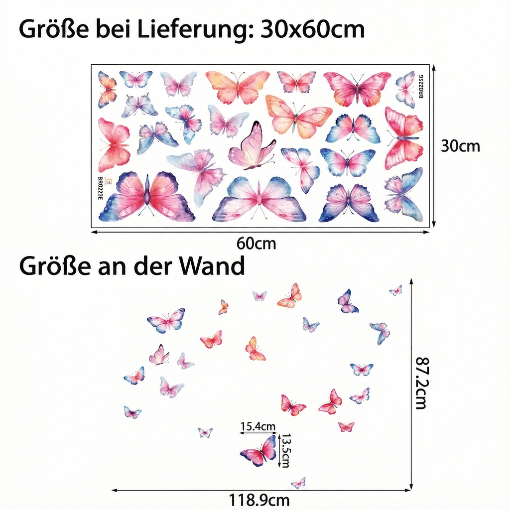 Wandtattoo Aquarell-Schmetterlinge - Maße
