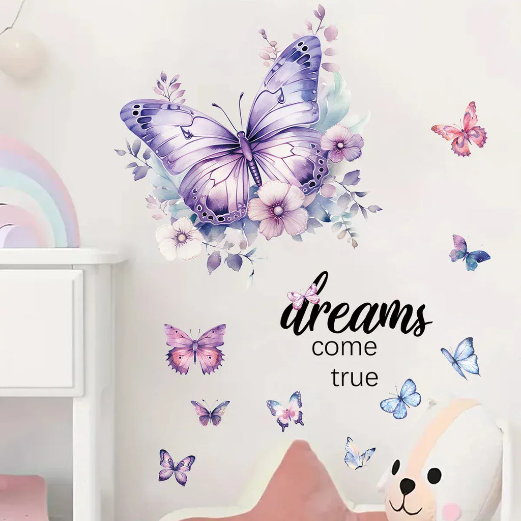 Stickers Muraux Papillons avec Citation en Anglais