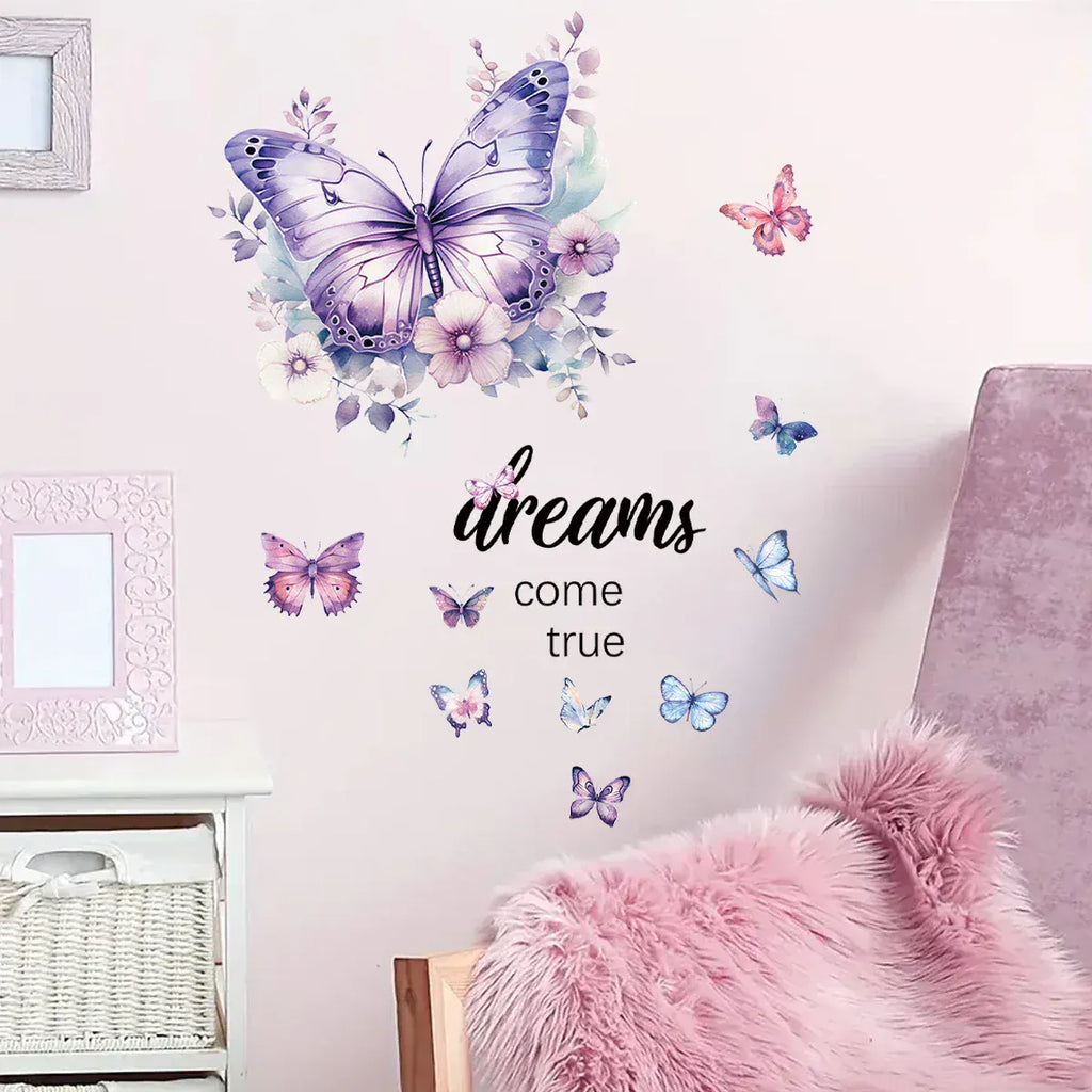 Stickers Muraux Papillons avec Citation en Anglais