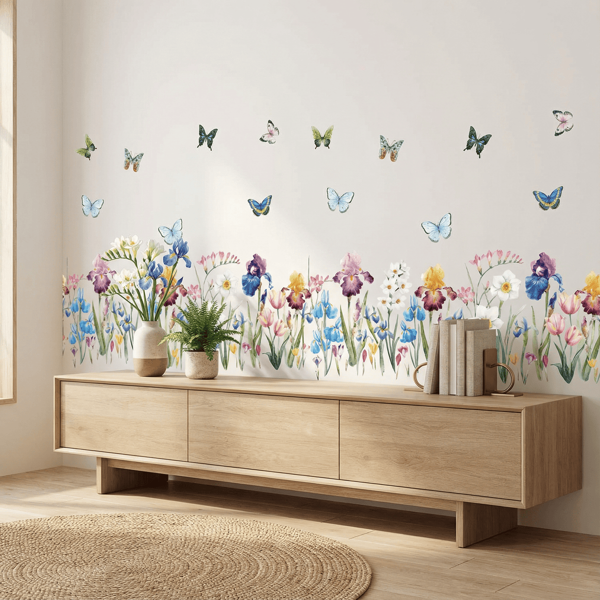 Stickers Muraux Papillons avec Fleurs