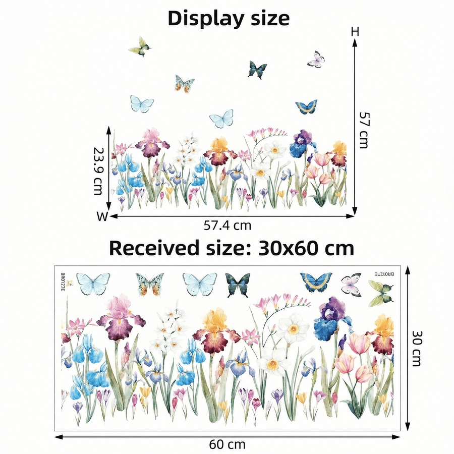 The sheet you receive compared with the design on the wall: Butterflies with Flowers Wall Stickers