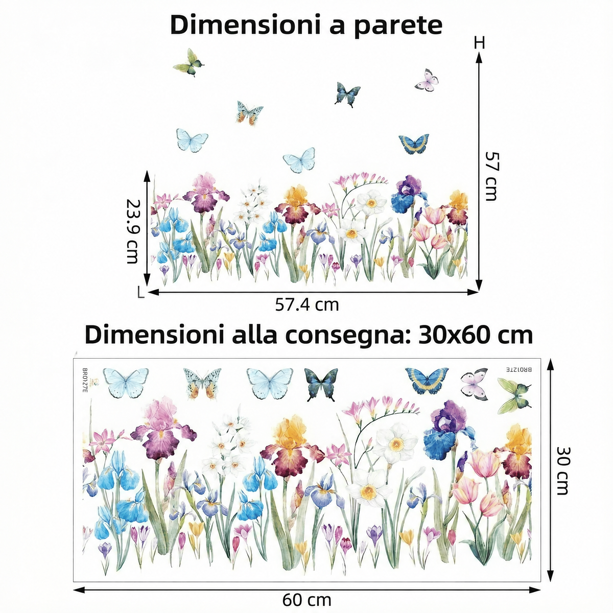 Adesivi murali farfalle con fiori - Dimensioni