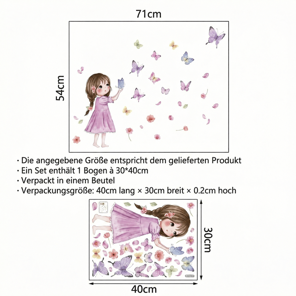 Wandtattoo Schmetterlinge fürs Mädchenzimmer - Maße