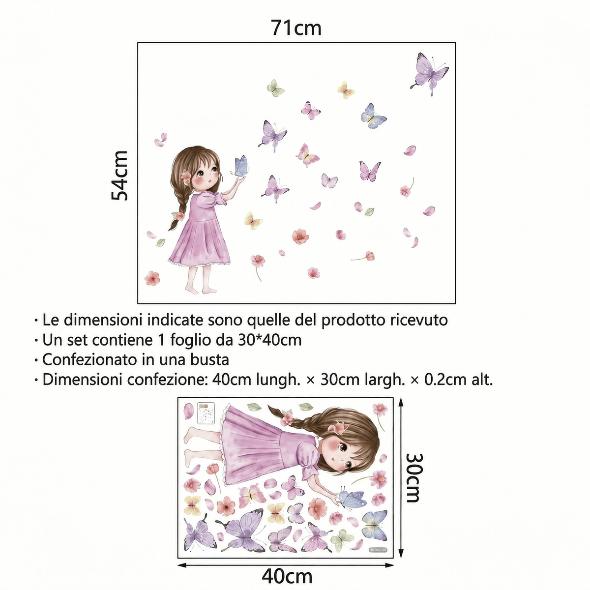 Adesivi murali farfalle per cameretta bambina - Dimensioni
