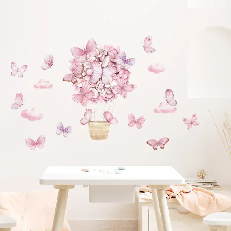 Stickers Muraux Papillons Montgolfière Rose
