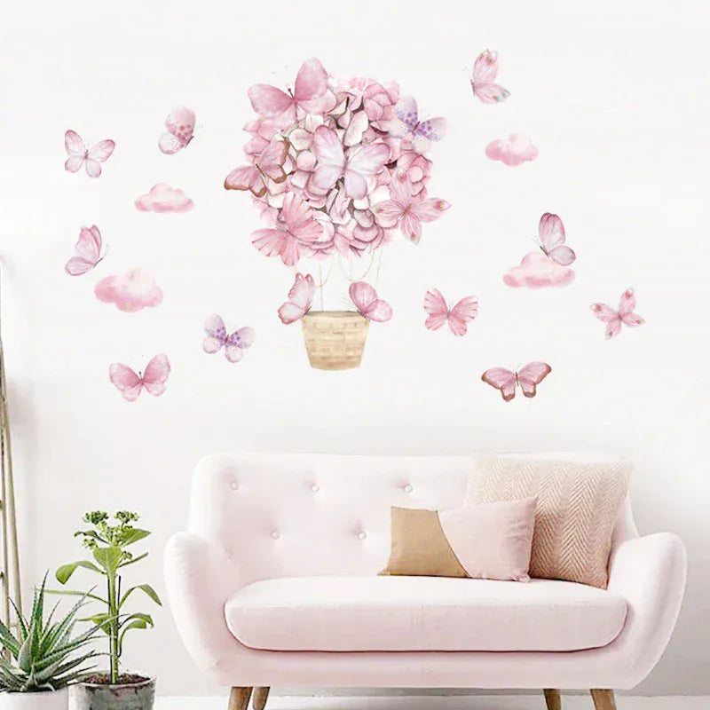 Stickers Muraux Papillons Montgolfière Rose