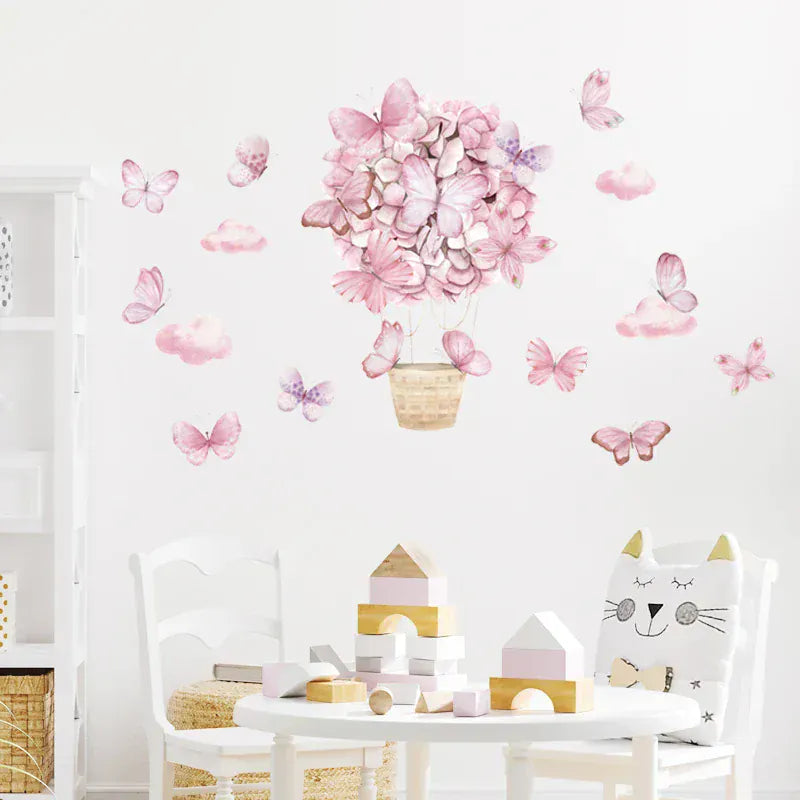 Stickers Muraux Papillons Montgolfière Rose
