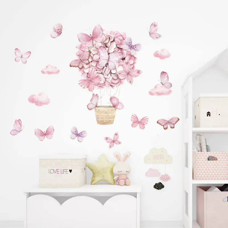 Stickers Muraux Papillons Montgolfière Rose