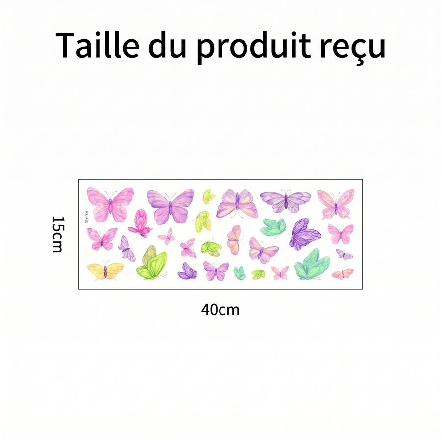 Comparaison entre la planche reçue et le motif posé : Stickers Muraux Papillons Multicolores Aquarelle Déco