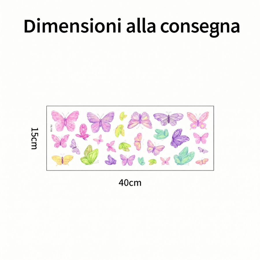 Il foglio che ricevi a confronto con il motivo applicato: Adesivi murali farfalle colorate ad acquerello