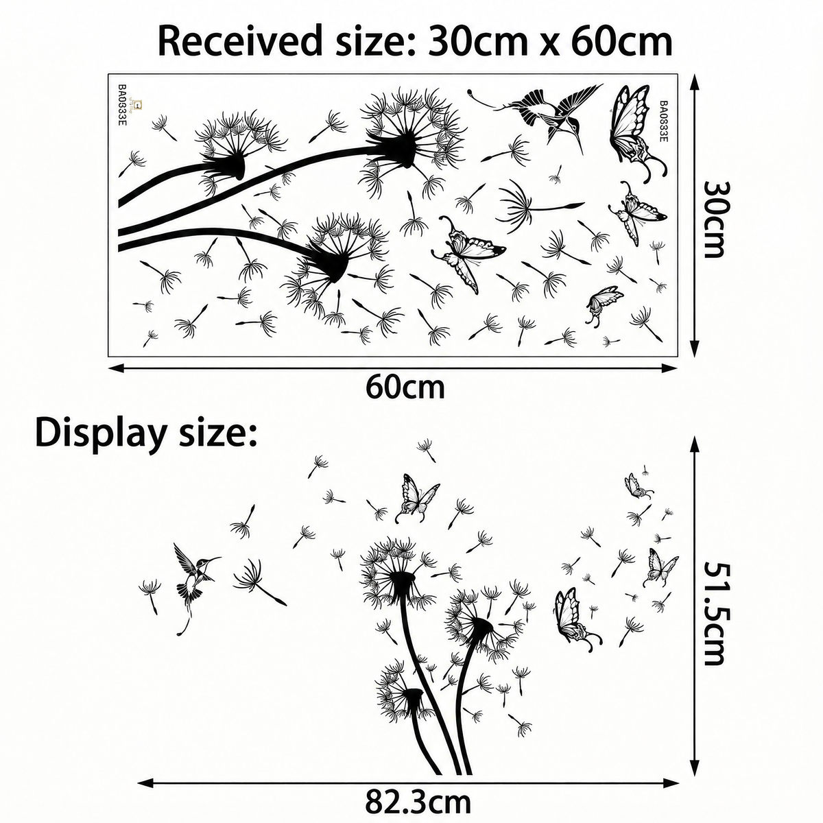 Dandelion Butterfly Wall Stickers - dimensions
