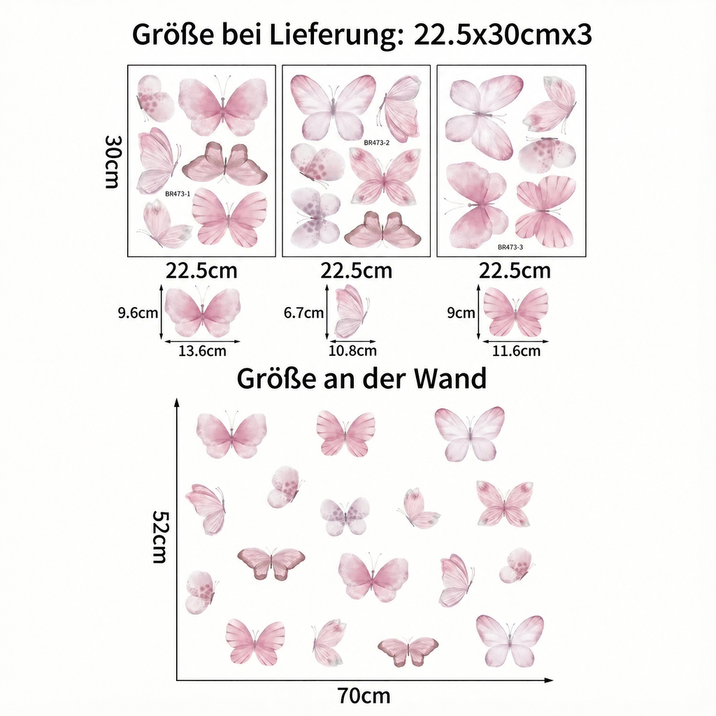 Wandtattoo Rosa Schmetterlinge - Maße
