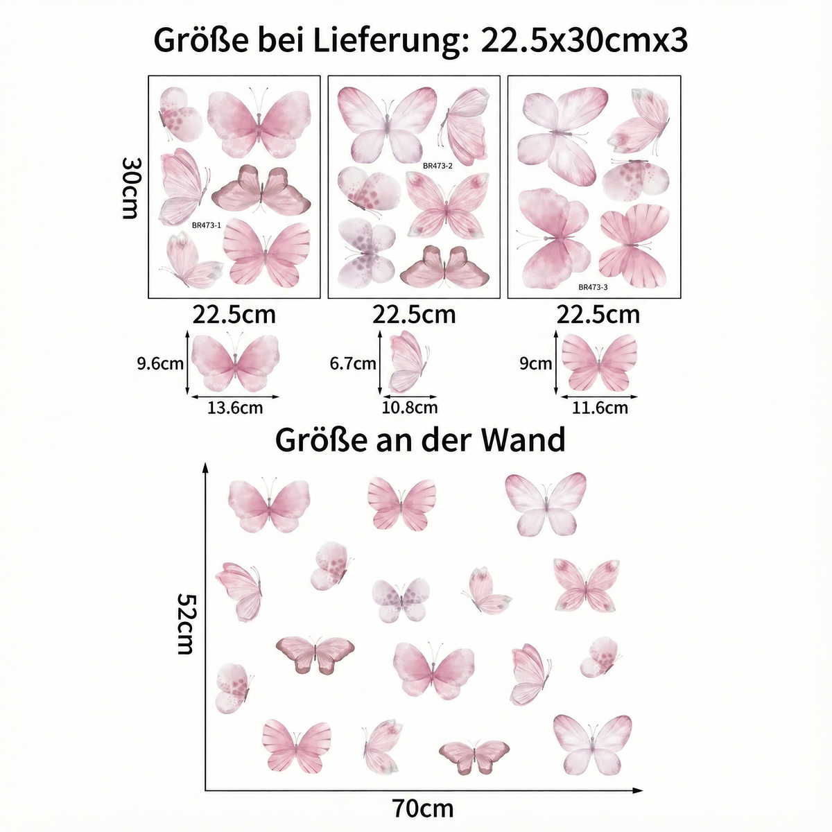 Wandtattoo Rosa Schmetterlinge - Maße