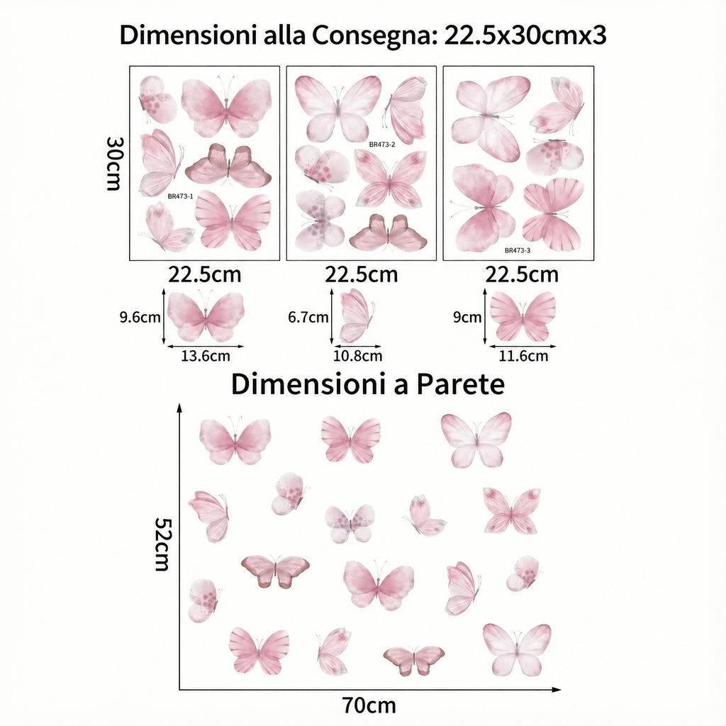 Adesivi murali farfalle rosa - Dimensioni