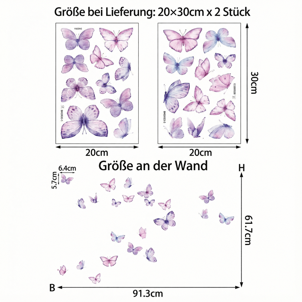 Wandtattoo Lila Schmetterlinge - Maße