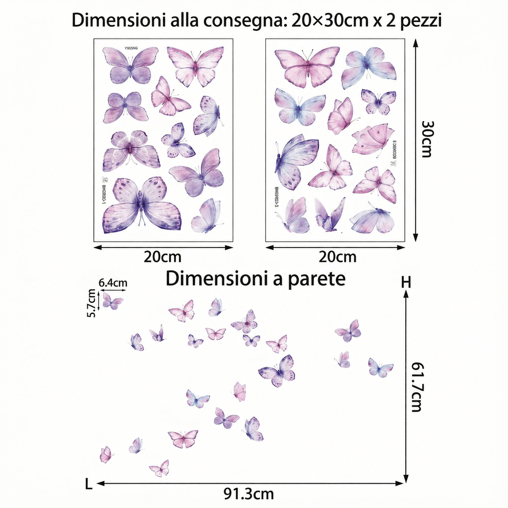Adesivi murali farfalle viola - Dimensioni