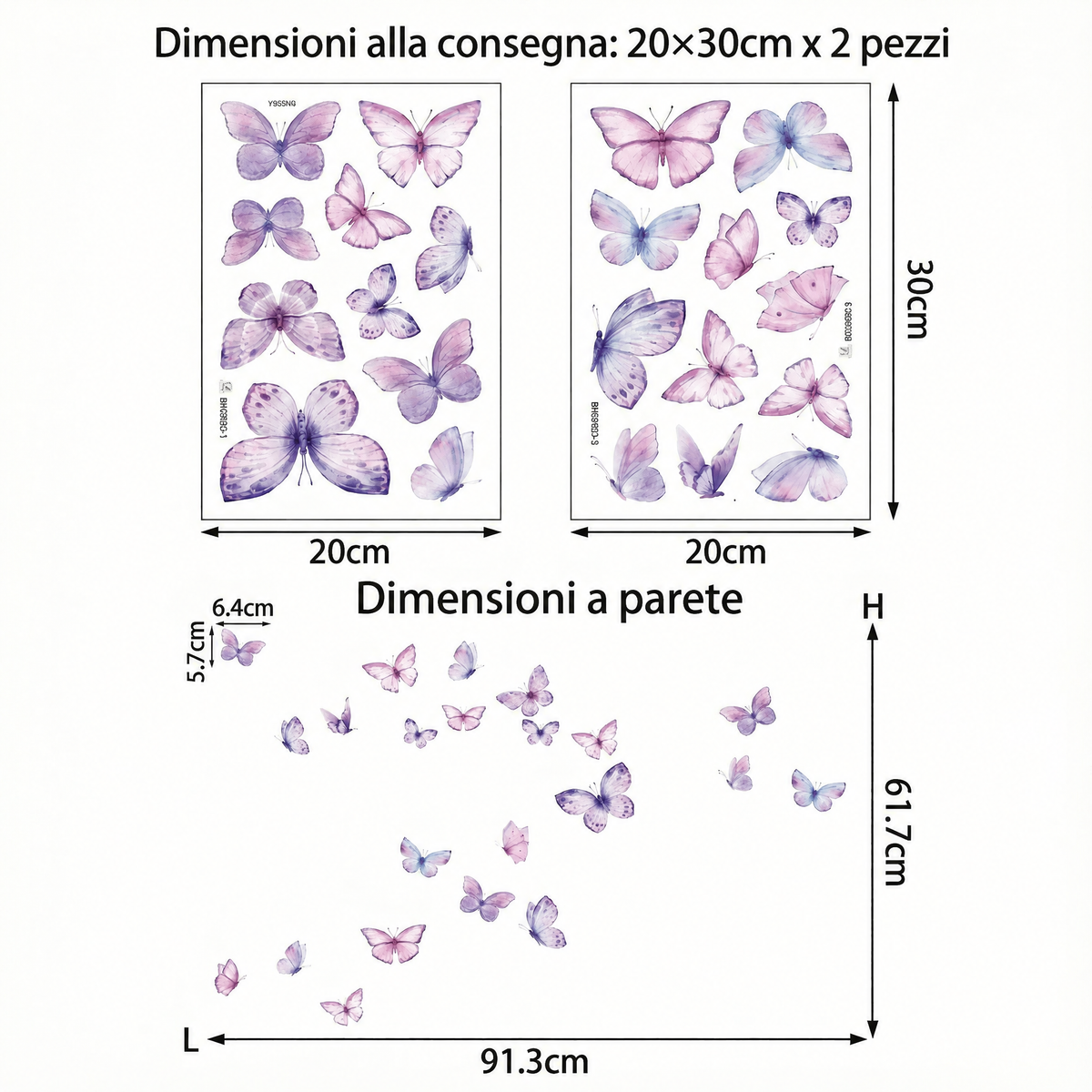 Adesivi murali farfalle viola - Dimensioni