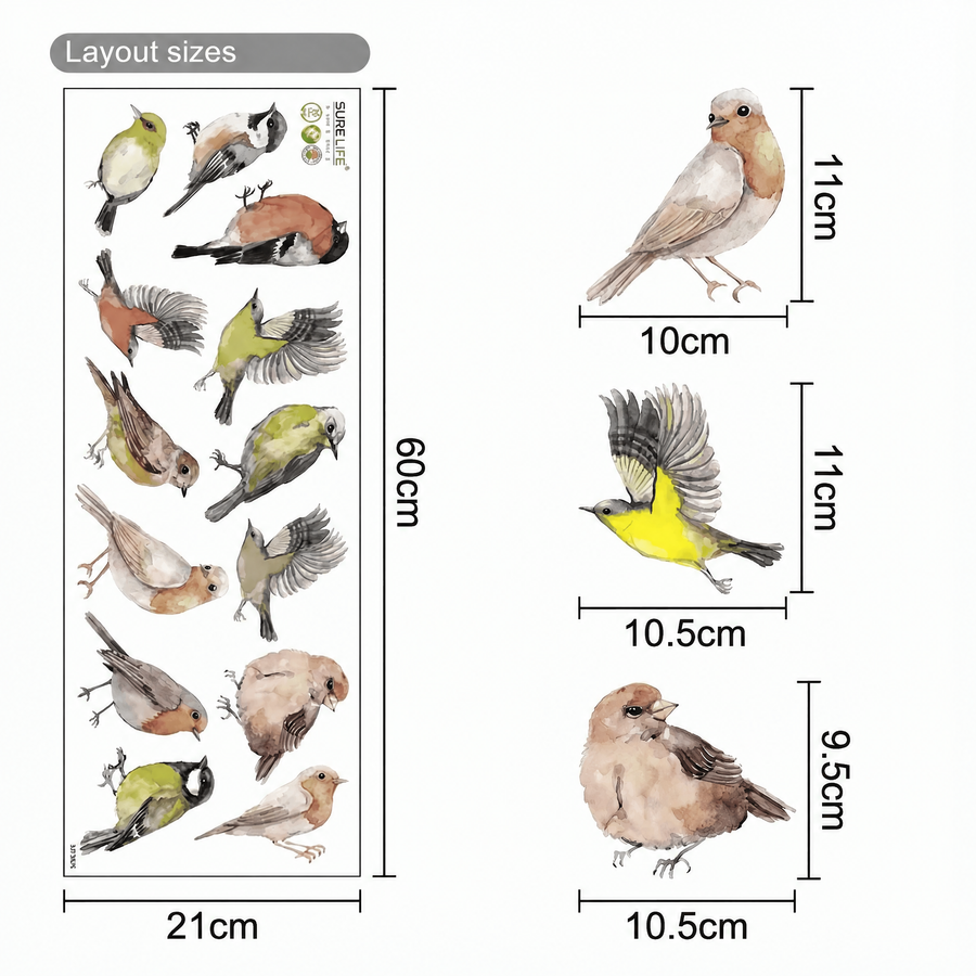 The sheet you receive compared with the design on the wall: Little Birds Wall Stickers