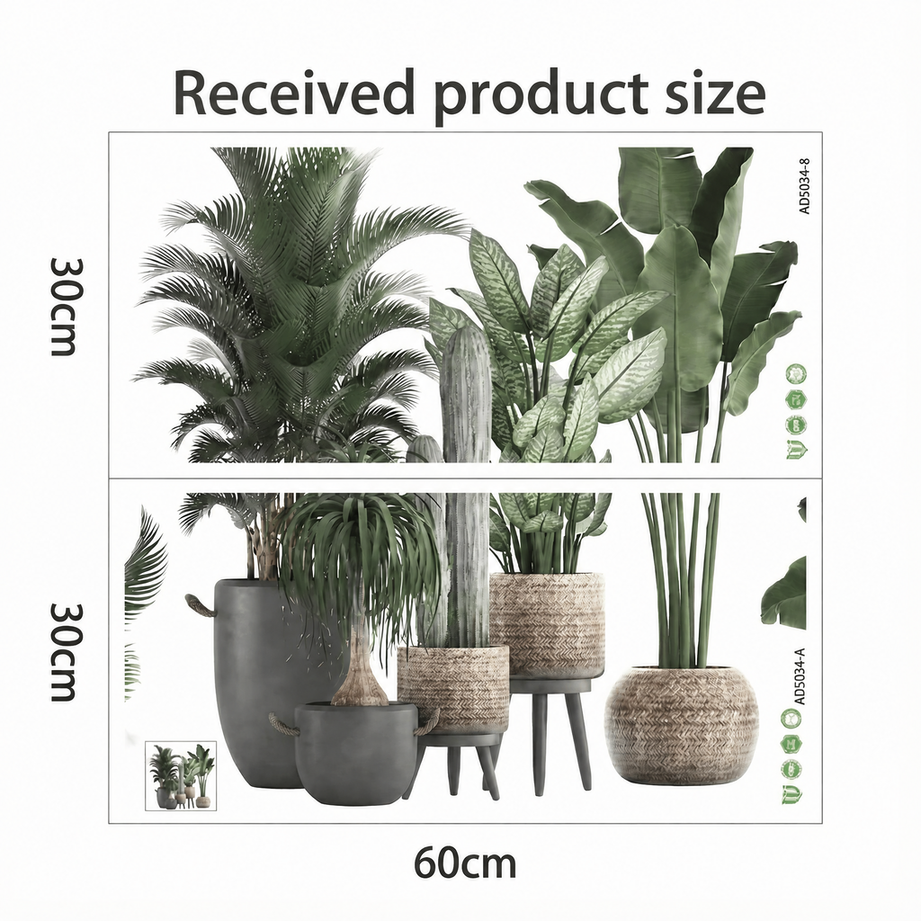 Tropical Potted Plant Wall Stickers - dimensions