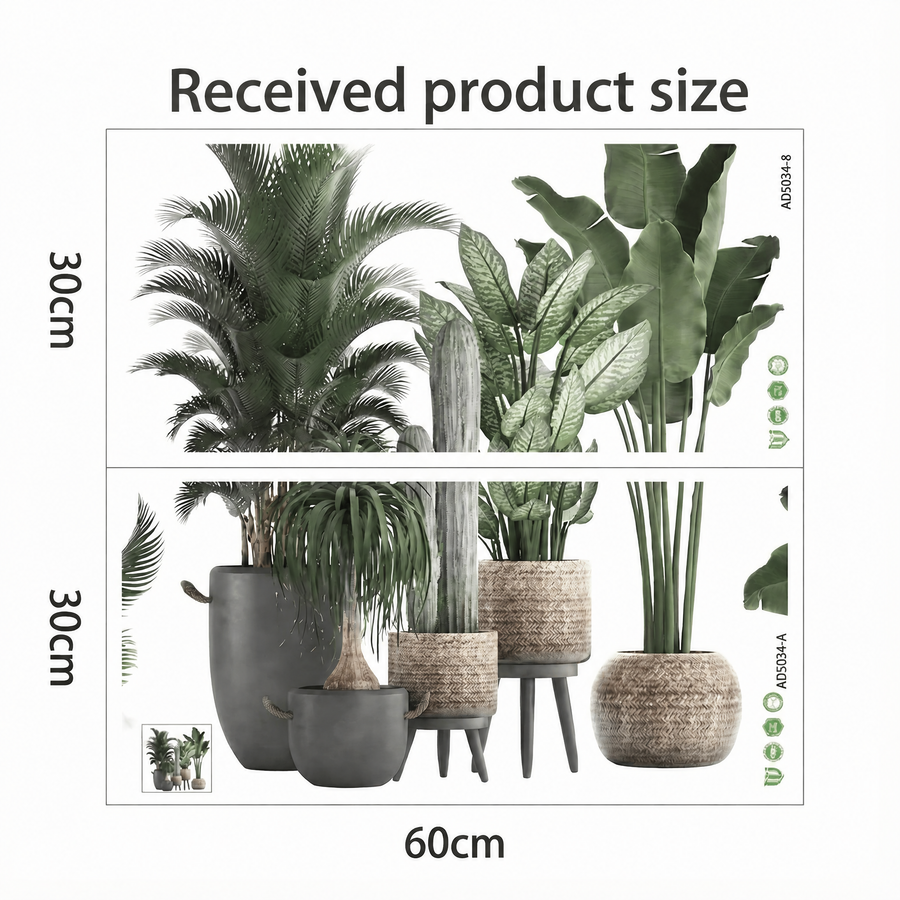 The sheet you receive compared with the design on the wall: Tropical Potted Plant Wall Stickers