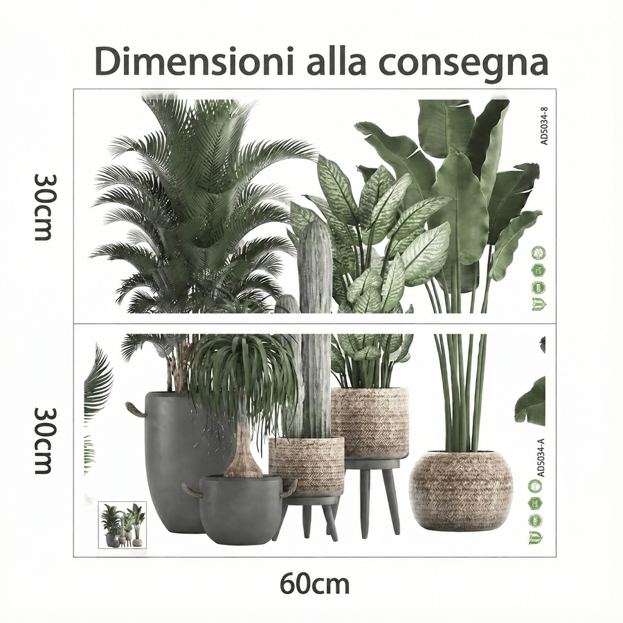 Il foglio che ricevi a confronto con il motivo applicato: Adesivi murali pianta tropicale in vaso