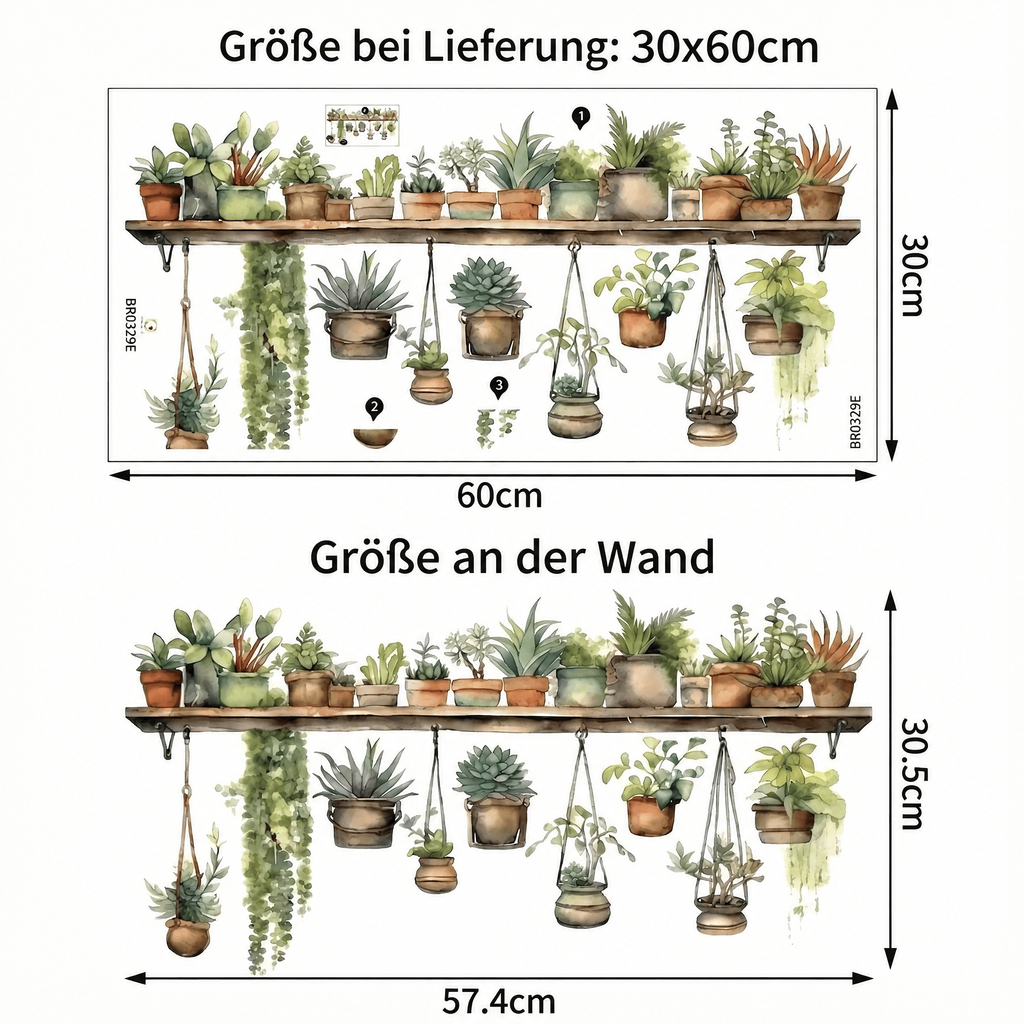 Wandtattoo Hängende Topfpflanzen - Maße