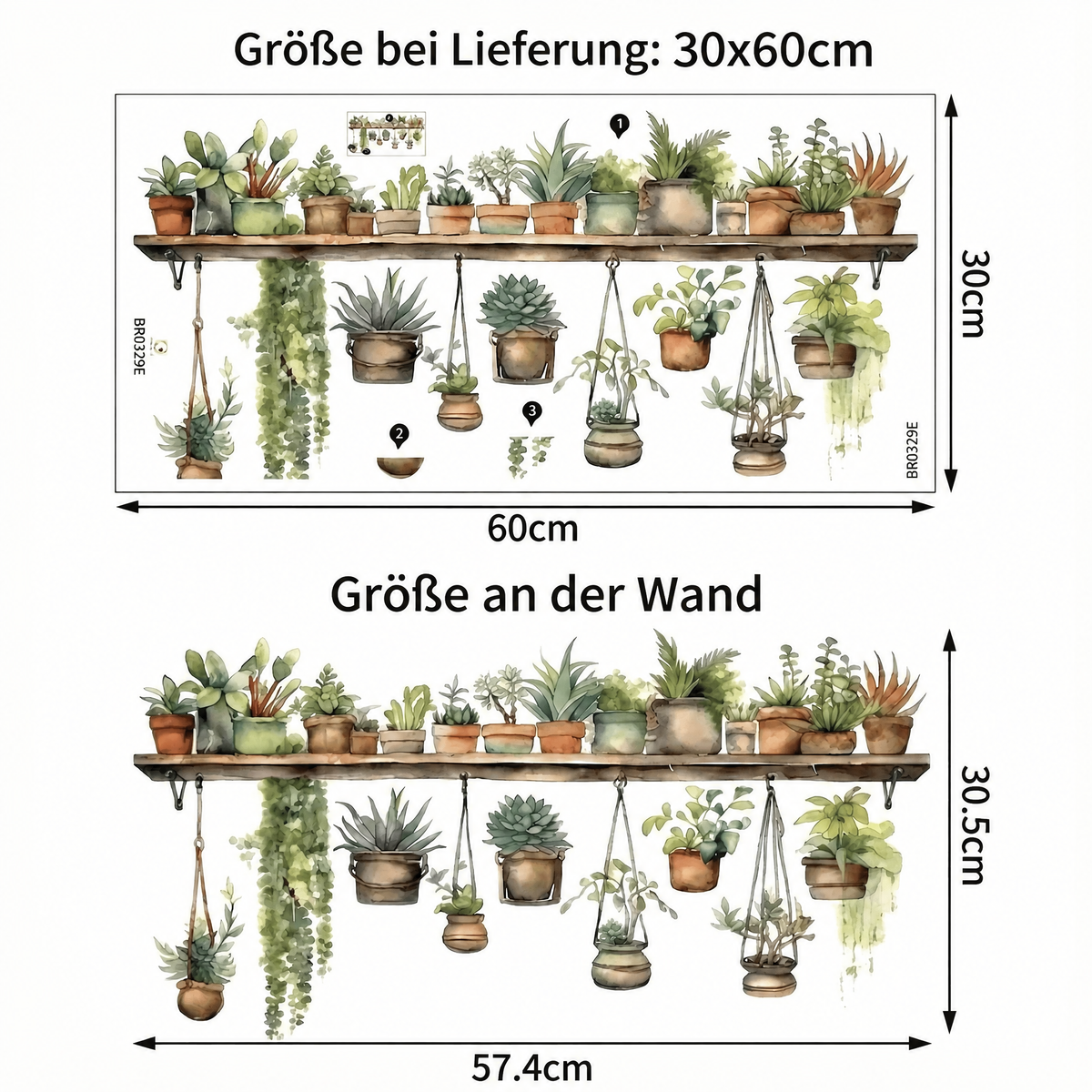 Wandtattoo Hängende Topfpflanzen - Maße
