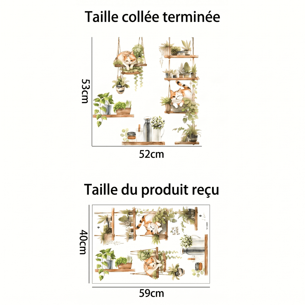Stickers Muraux Plantes Suspendues et Chats Salon