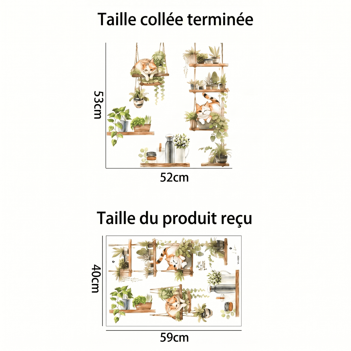 Stickers Muraux Plantes Suspendues et Chats Salon