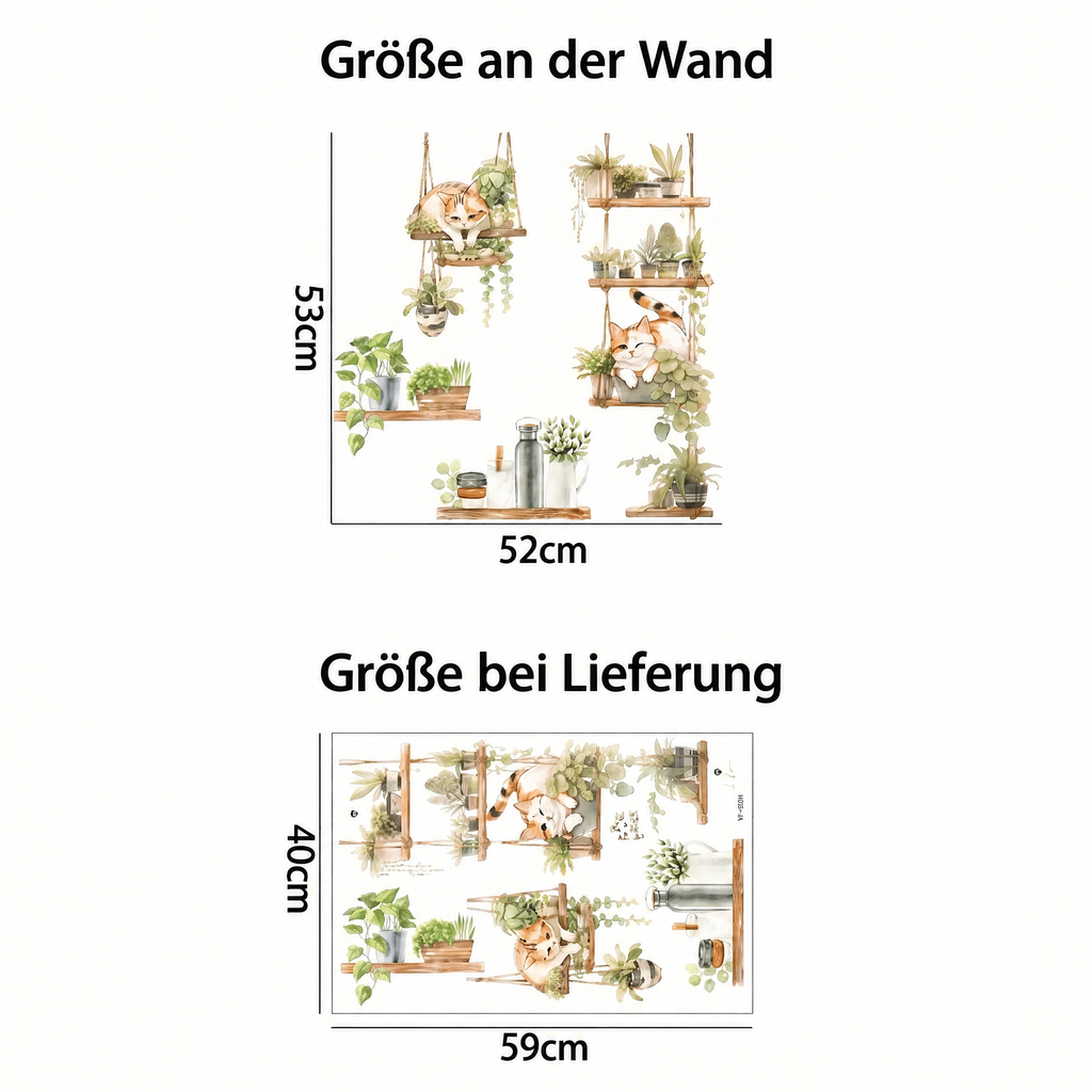 Wandtattoo Hängepflanzen und Katzen fürs Wohnzimmer - Maße
