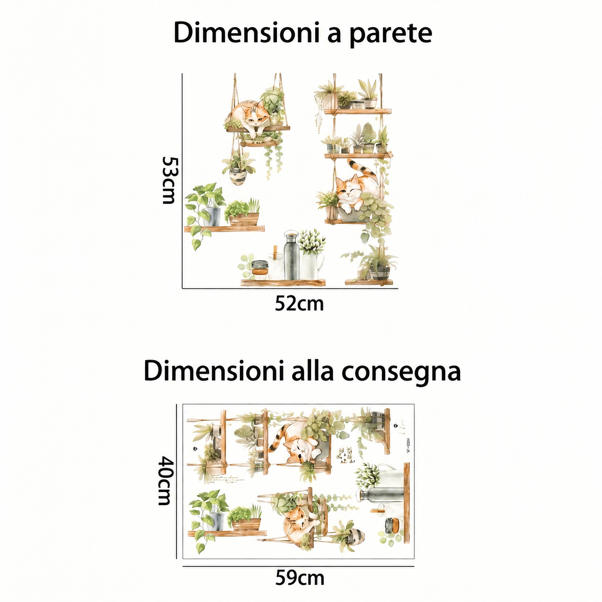 Adesivi murali piante pendenti e gatti per soggiorno - Dimensioni