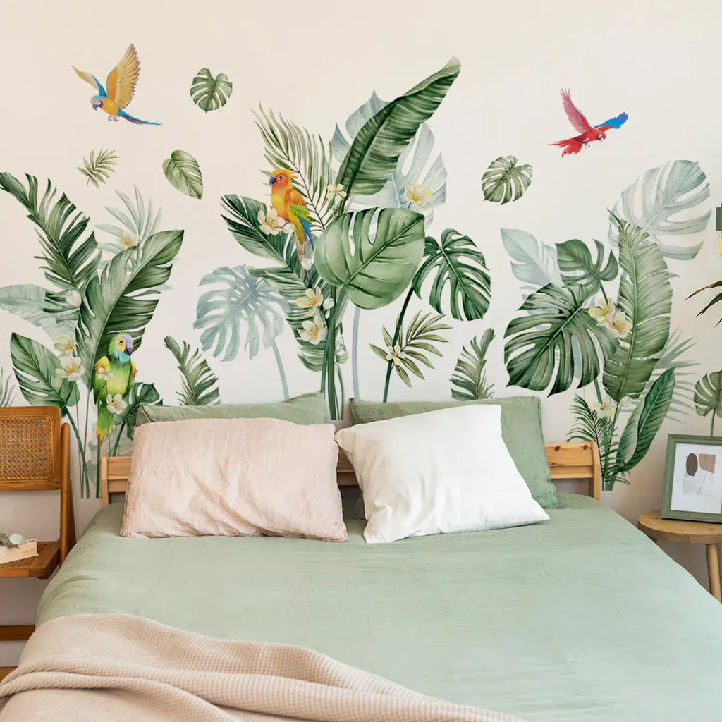 Stickers Muraux Plantes Tropicales avec Perroquets