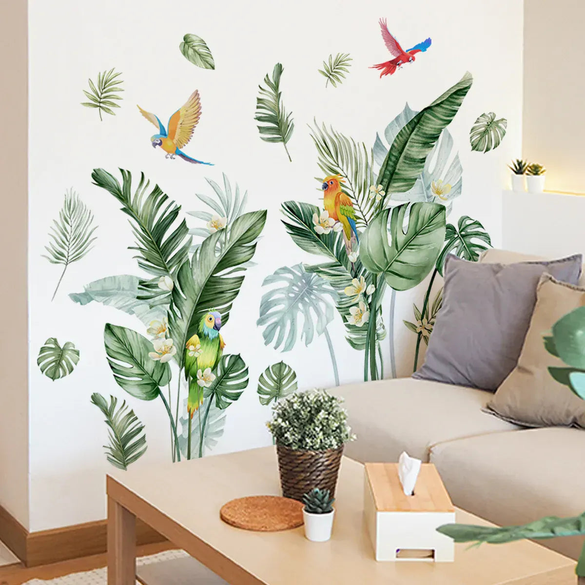 Stickers Muraux Plantes Tropicales avec Perroquets