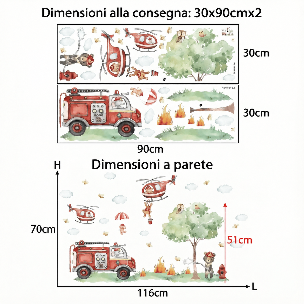 Adesivi murali pompieri per cameretta - Dimensioni