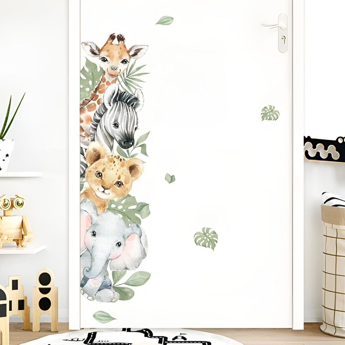 Stickers Muraux Porte Chambre Enfant Animaux de la Jungle